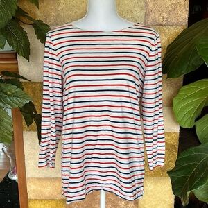 Old Navy Women’s Long Sleeve 100% Cotton Boat Neckline Stripe T-Shirt, Size L